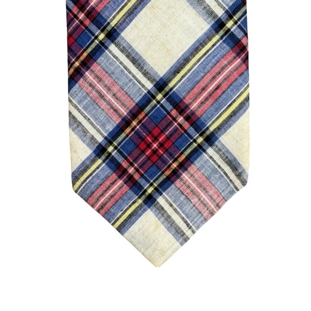 Boston Traders Vintage Madras Plaid Tie Mens Blue Red Yellow 100% Cotton USA